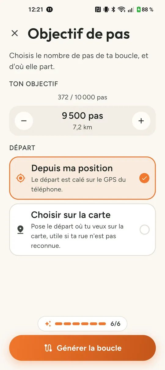 Choix de l'objectif de pas et du point de départ