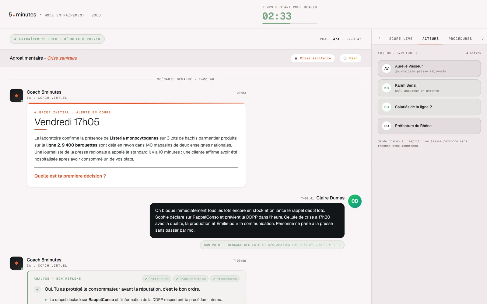 Simulation 5 minutes : brief de crise, chrono et réponse du salarié