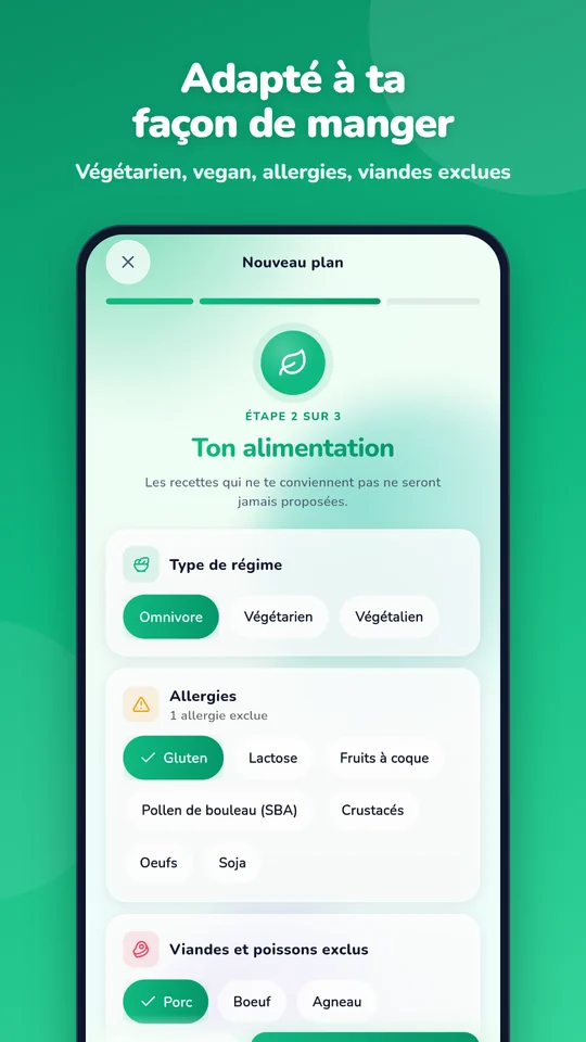 Régime, allergies et viandes exclues pris en compte dans le plan