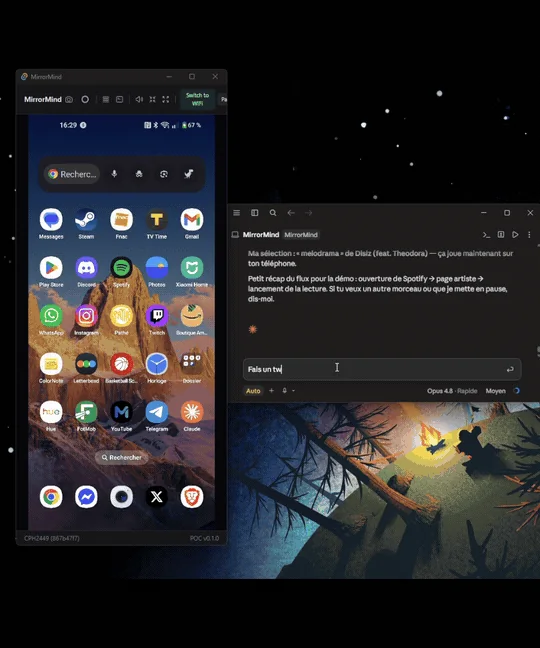 MirrorMind : le téléphone Android affiché sur Windows